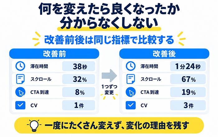 Google広告改善前後のユーザー行動を比較する分析画面