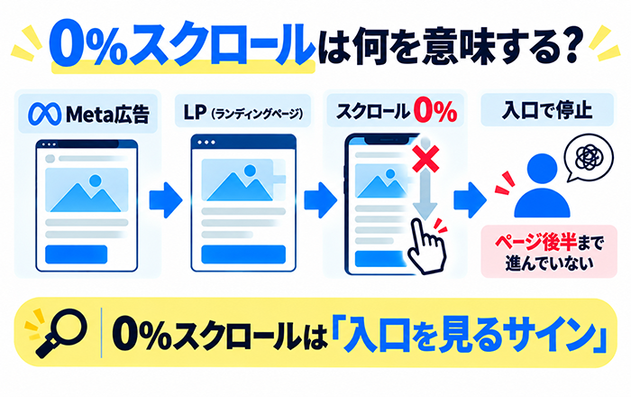 Meta広告でスクロール0パーセントが多い原因を確認する図